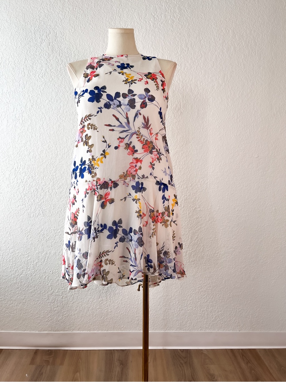 Tommy Hilfiger White Floral Mini Dress with Blue and Pink Accents